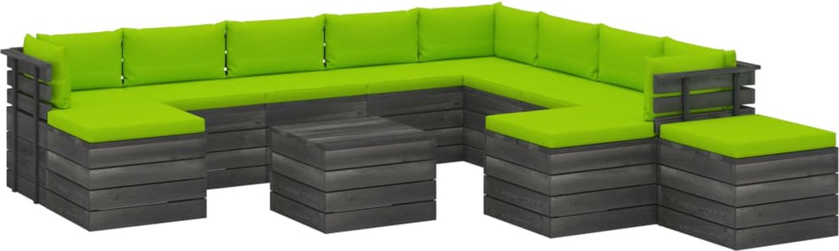 Vidaxl 12-delige Loungeset Met Kussens Pallet Massief Grenenhout - Groen