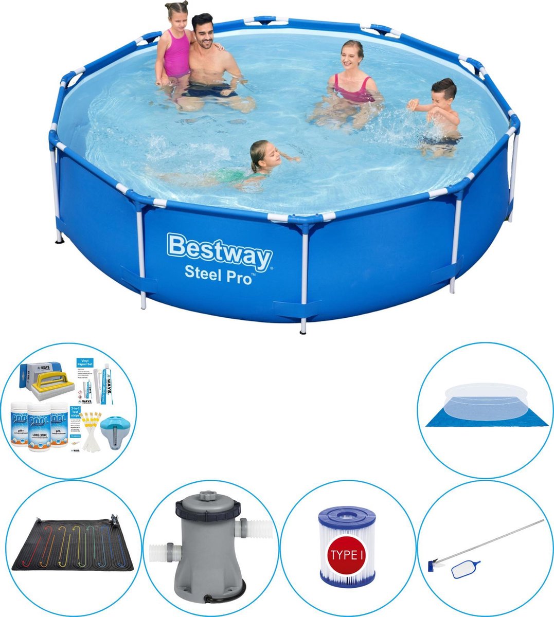 Bestway Zwembad Met Accessoires - 7-delig - Steel Pro Rond 305x76 Cm - Blauw