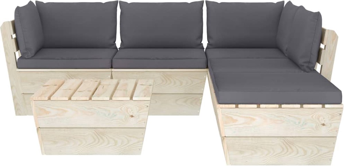Vidaxl 6-delige Loungeset Met Kussens Pallet Vurenhout - Grijs