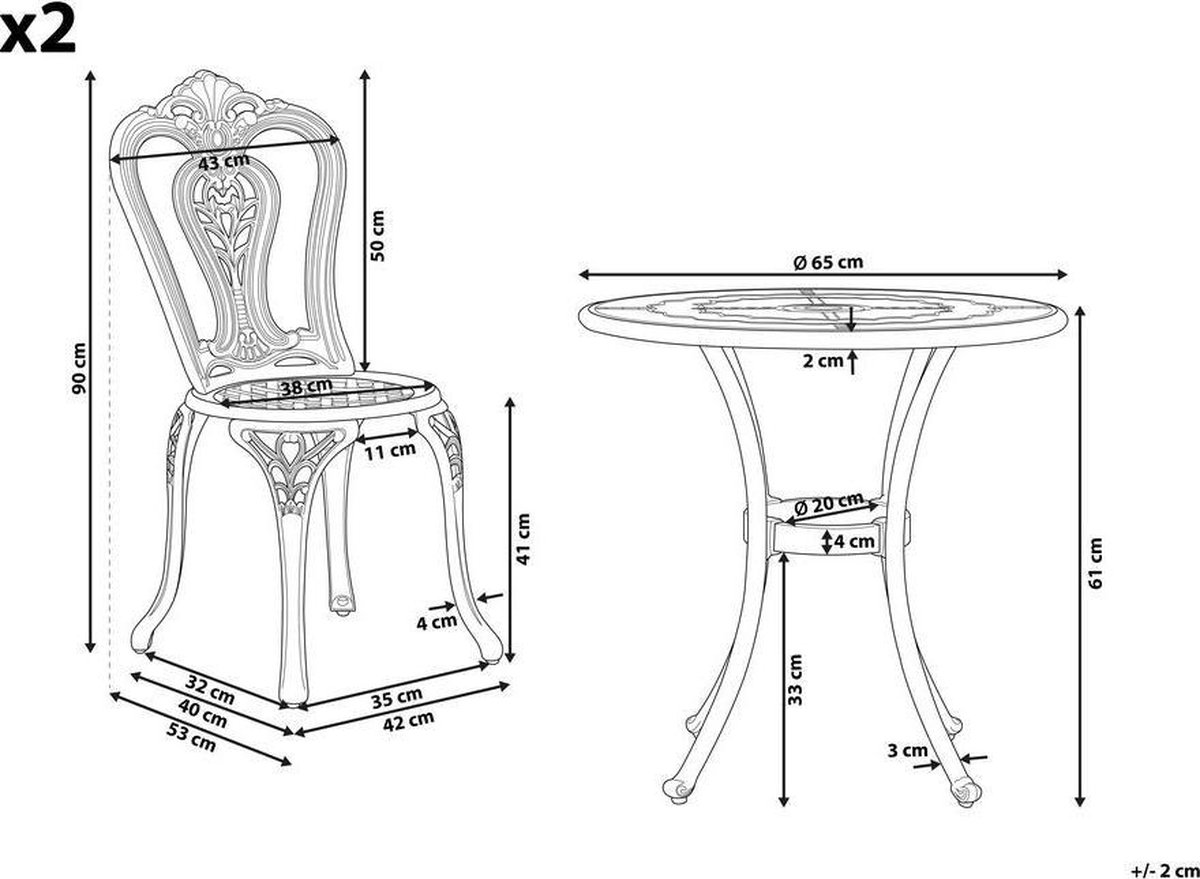 Beliani Bovino Balkonset Aluminium 65 X 65 Cm - Bruin
