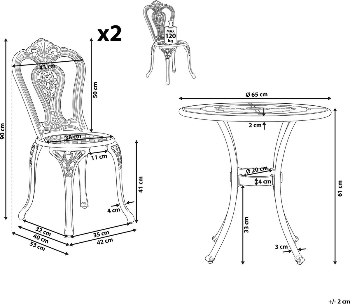 Beliani Bovino Balkonset Aluminium 65 X 65 Cm - Bruin