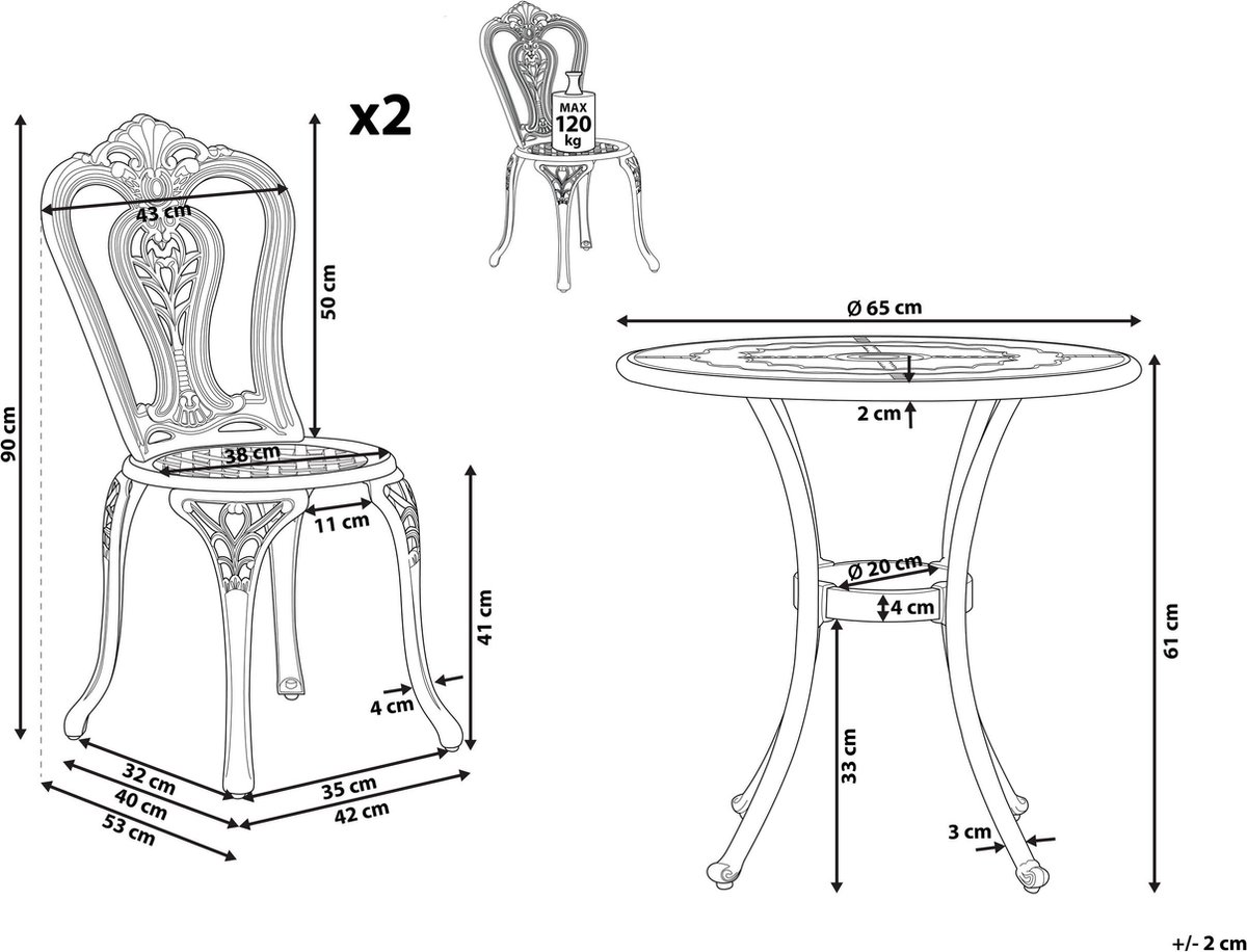 Beliani Bovino Balkonset Aluminium 65 X 65 Cm - Bruin