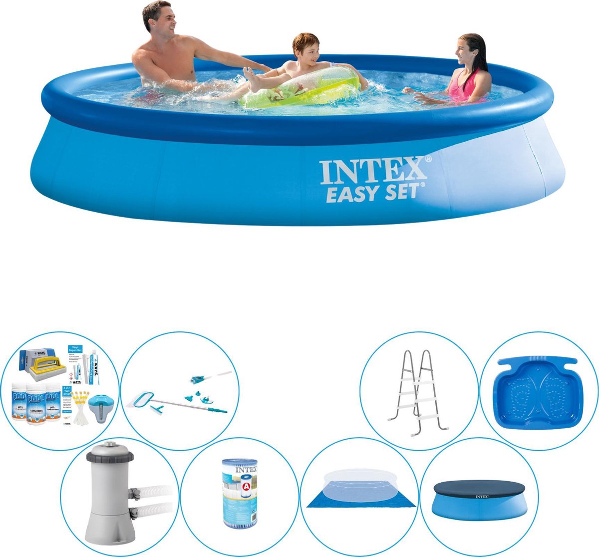 Intex Easy Set Rond 366x76 Cm - Alles In 1 Zwembad Pakket - Blauw