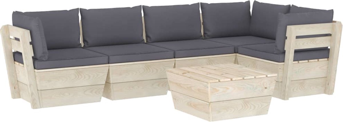 Vidaxl 6-delige Loungeset Met Kussens Pallet Vurenhout - Grijs
