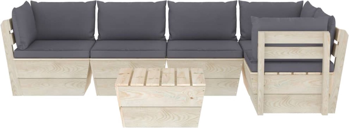 Vidaxl 6-delige Loungeset Met Kussens Pallet Vurenhout - Grijs