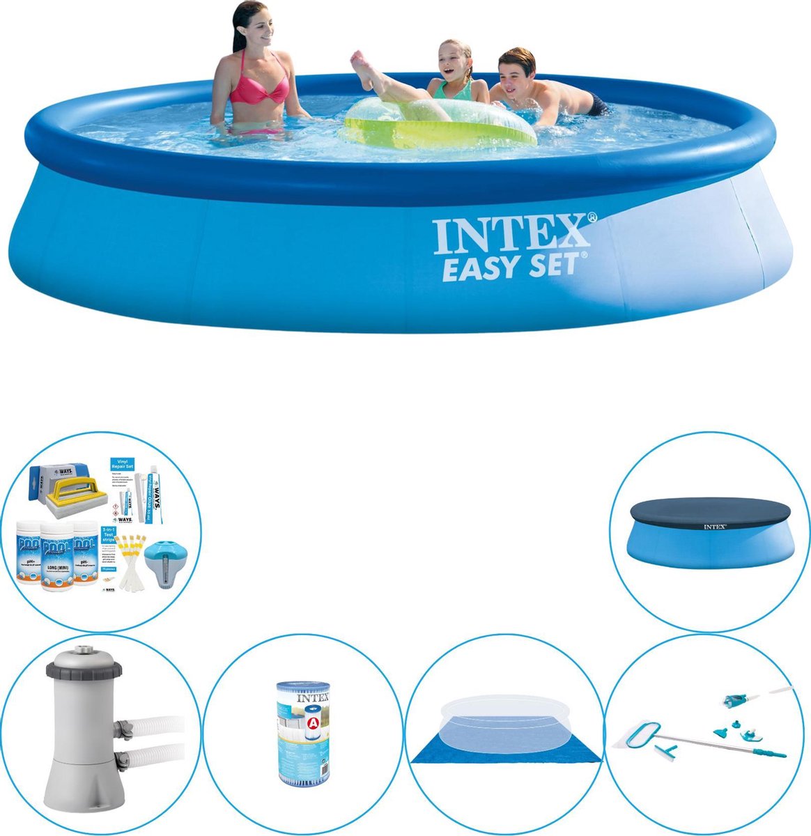 Intex Easy Set Rond 396x84 Cm - Zwembad Met Accessoires - Blauw