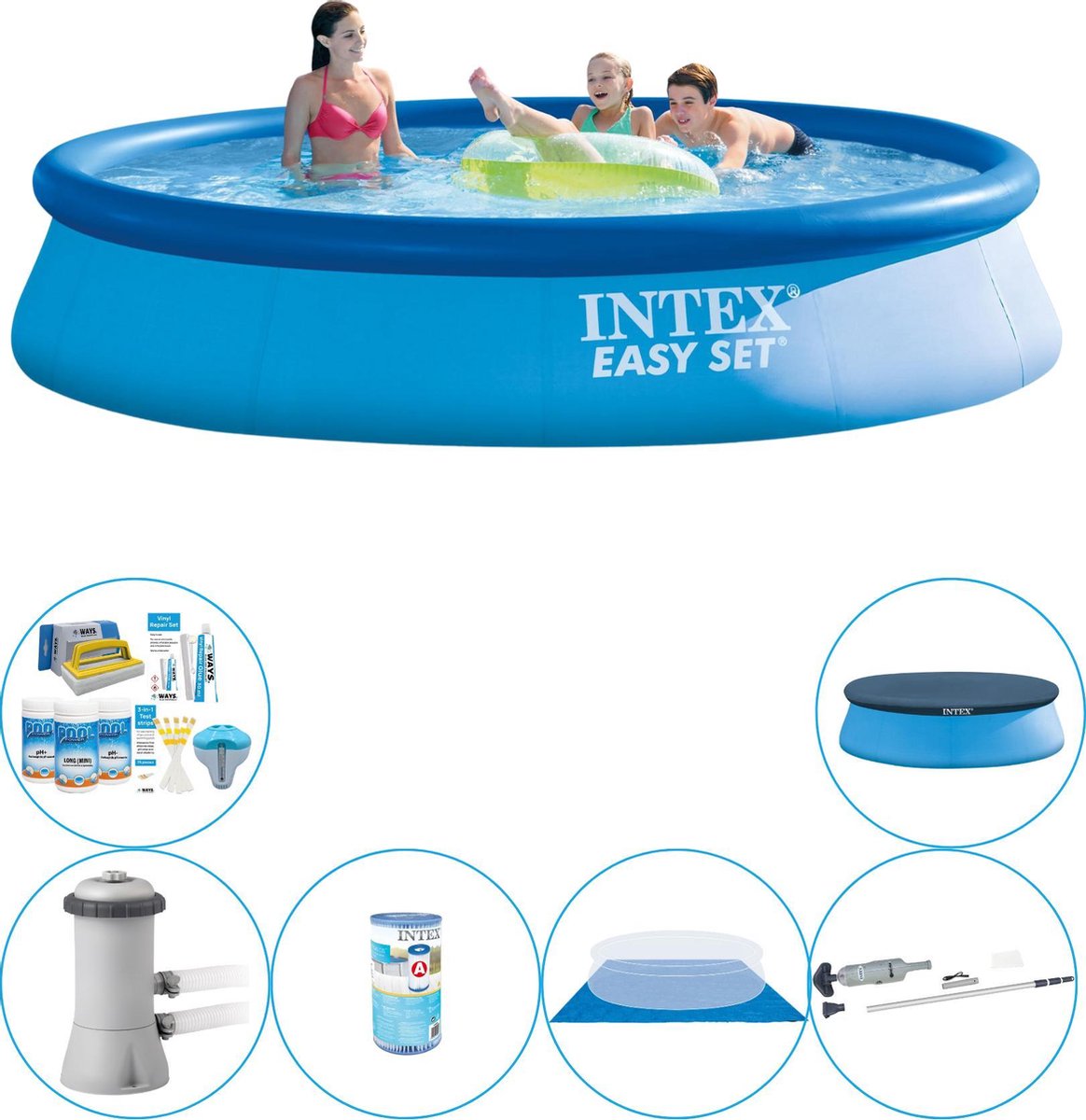 Intex Easy Set Rond 396x84 Cm - Zwembad Inclusief Accessoires - Blauw