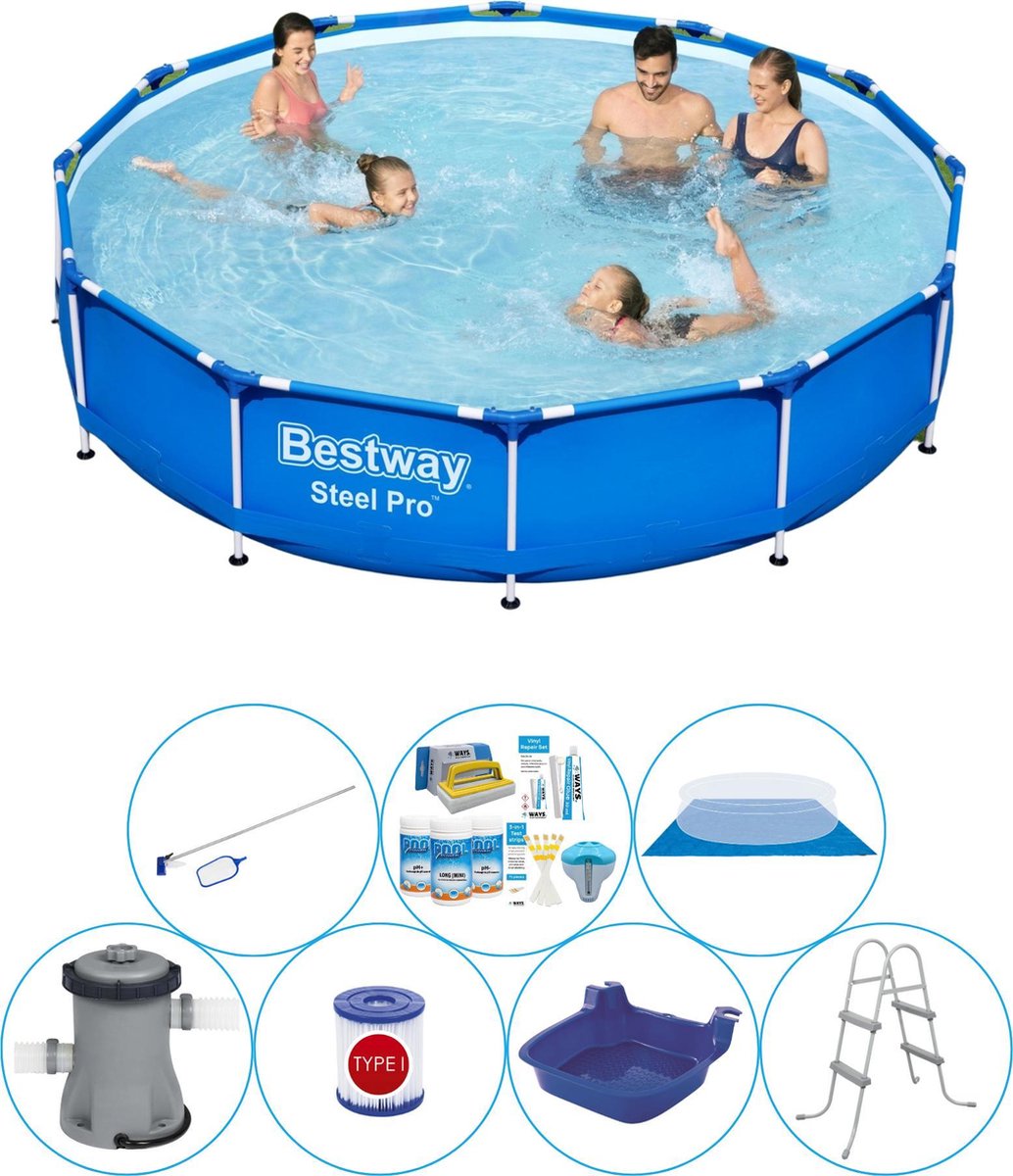 Bestway Zwembad Inclusief Accessoires - 8-delig - Steel Pro Rond 366x76 Cm - Blauw