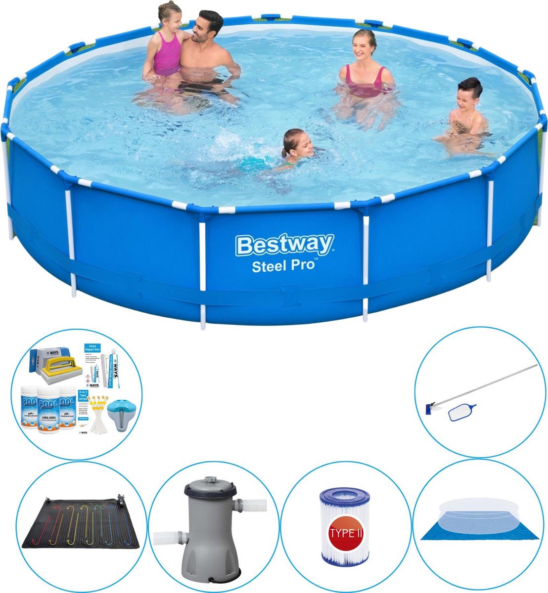 Bestway Zwembad Met Accessoires - 7-delig - Steel Pro Rond 396x84 Cm - Blauw