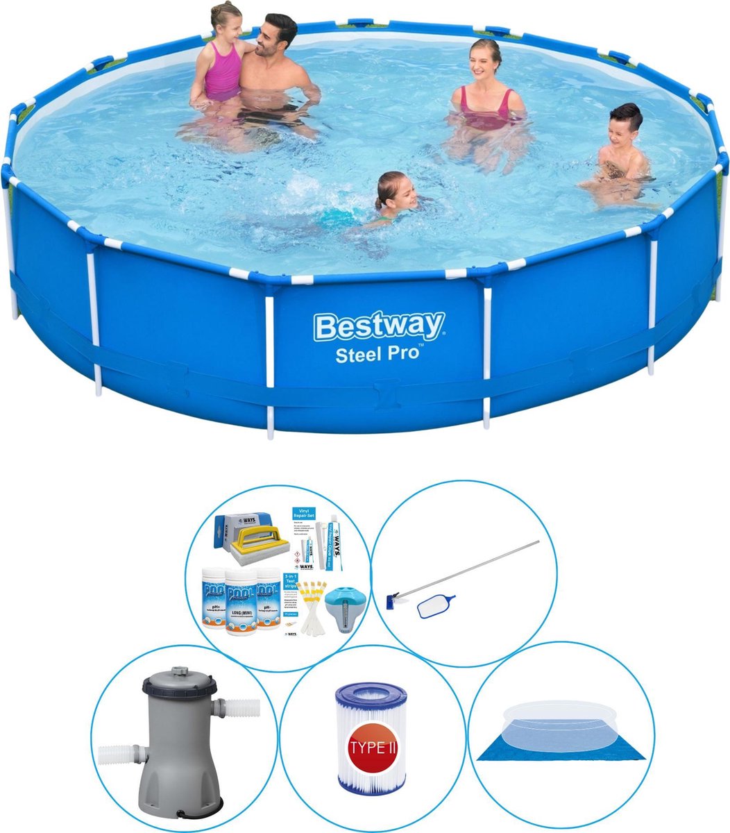 Bestway Zwembad Pakket - 6-delig - Steel Pro Rond 396x84 Cm - Blauw