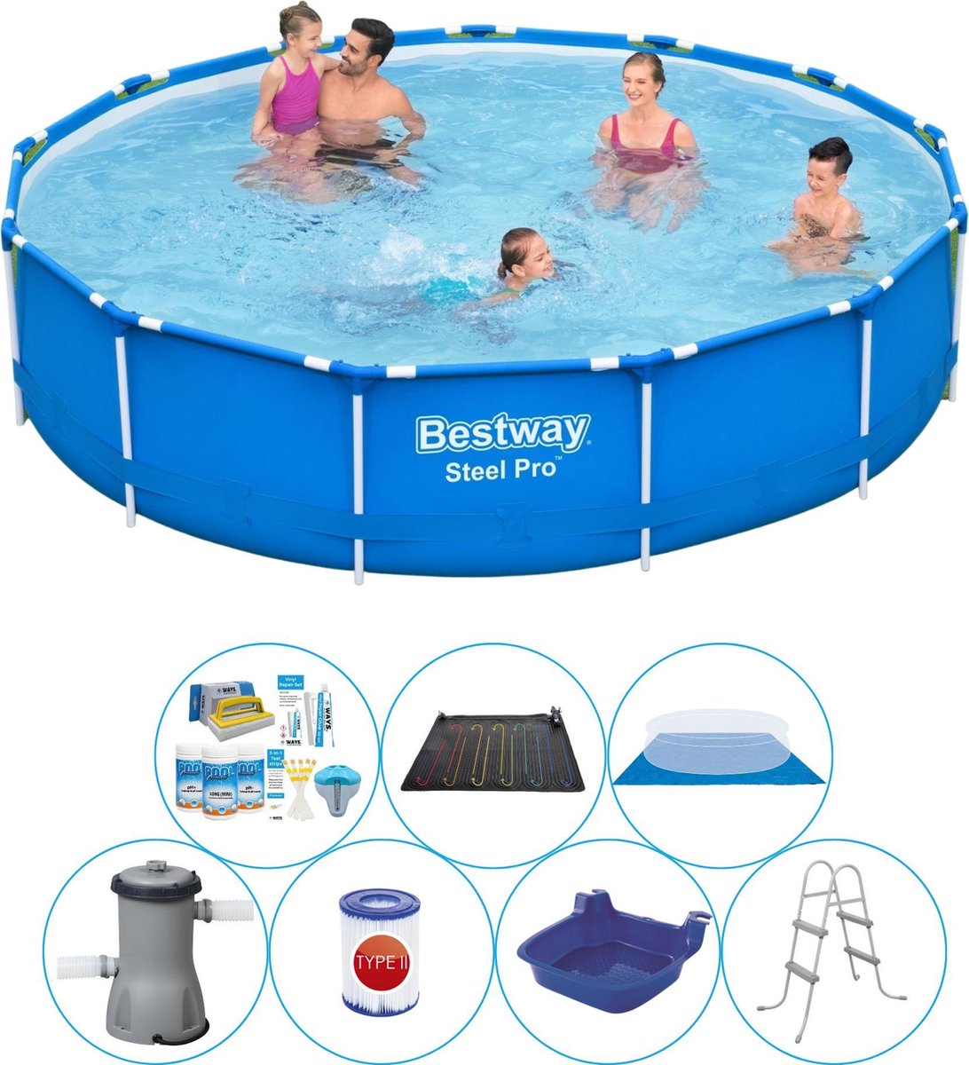 Bestway Zwembad Deal - 8-delig - Steel Pro Rond 396x84 Cm - Blauw