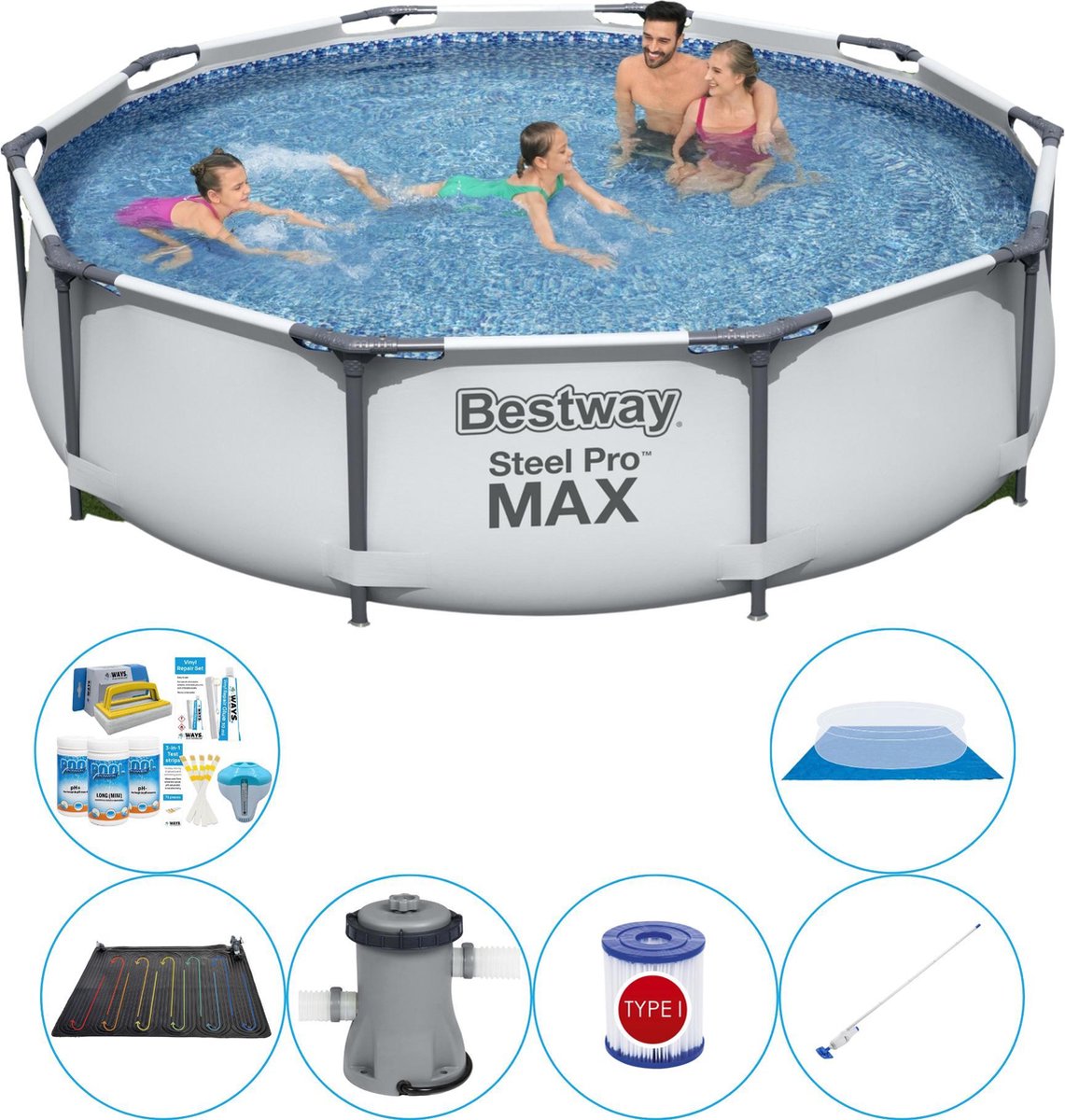 Bestway Steel Pro Max Rond 305x76 Cm - 7-delig - Zwembad Set - Grijs