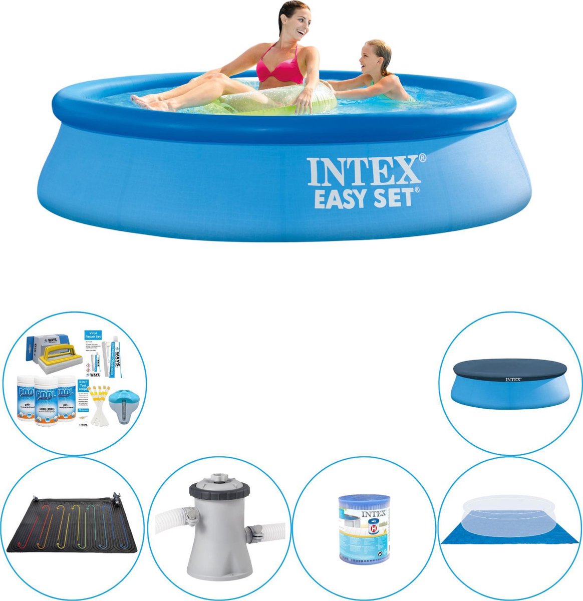 Intex Zwembad Combi Deal - Easy Set Rond 244x61 Cm - Blauw