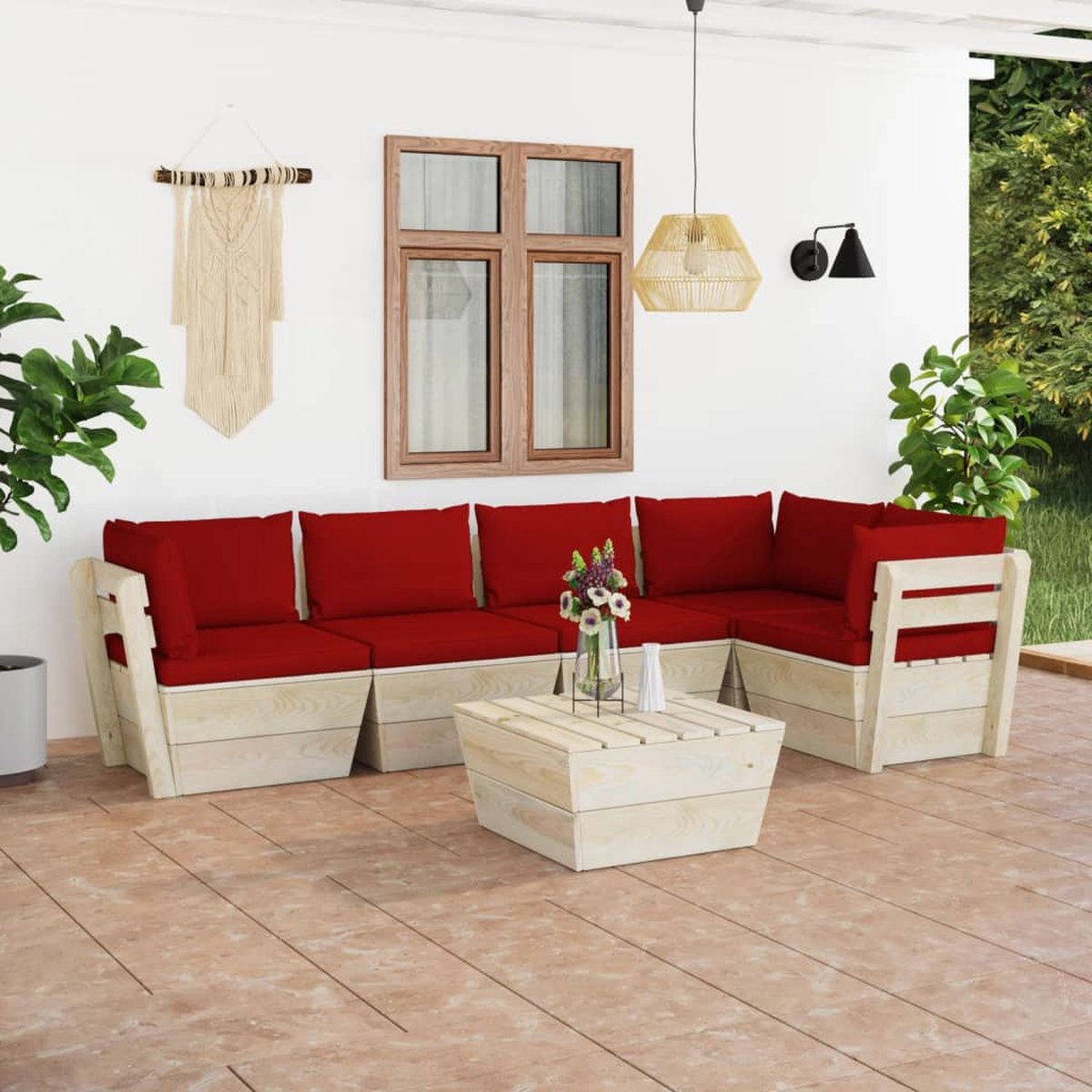 Vidaxl 6-delige Loungeset Met Kussens Pallet Vurenhout - Rood