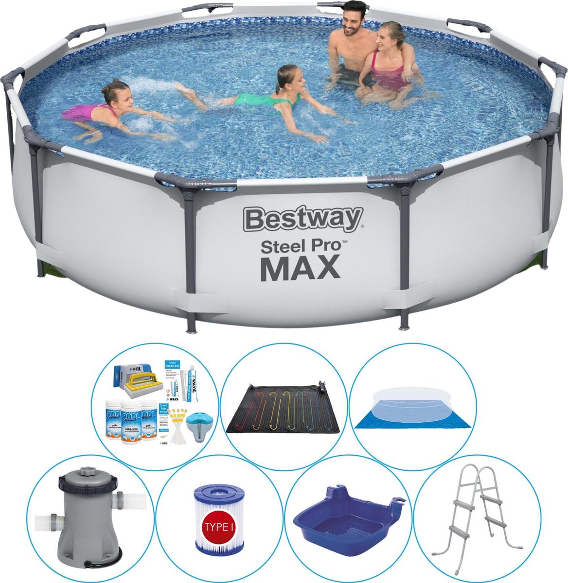 Bestway Steel Pro Max Rond 305x76 Cm - 8-delig - Zwembad Deal - Grijs