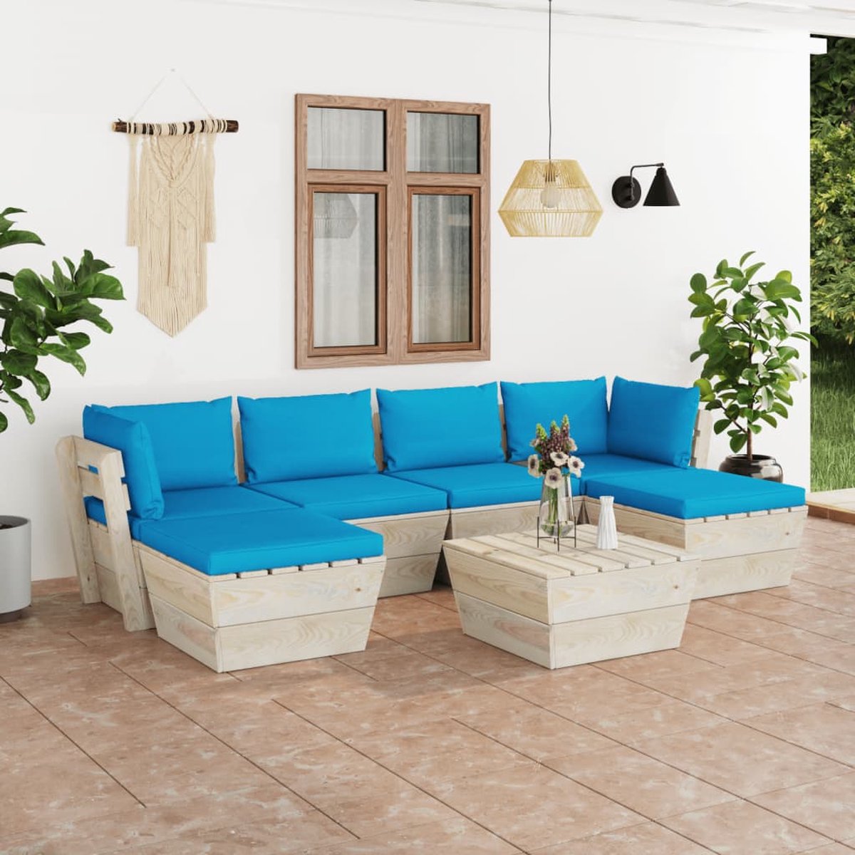 Vidaxl 7-delige Loungeset Met Kussens Pallet Vurenhout - Blauw