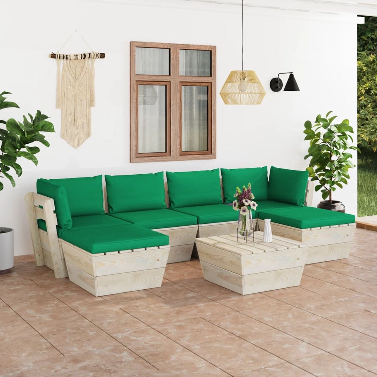 Vidaxl 7-delige Loungeset Met Kussens Pallet Vurenhout - Verde