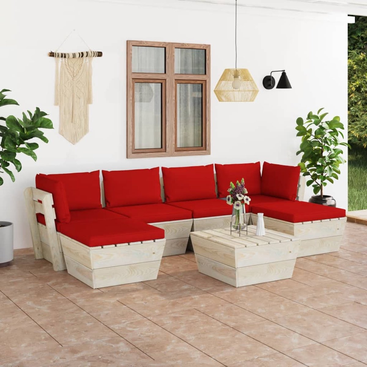 Vidaxl 7-delige Loungeset Met Kussens Pallet Vurenhout - Rojo