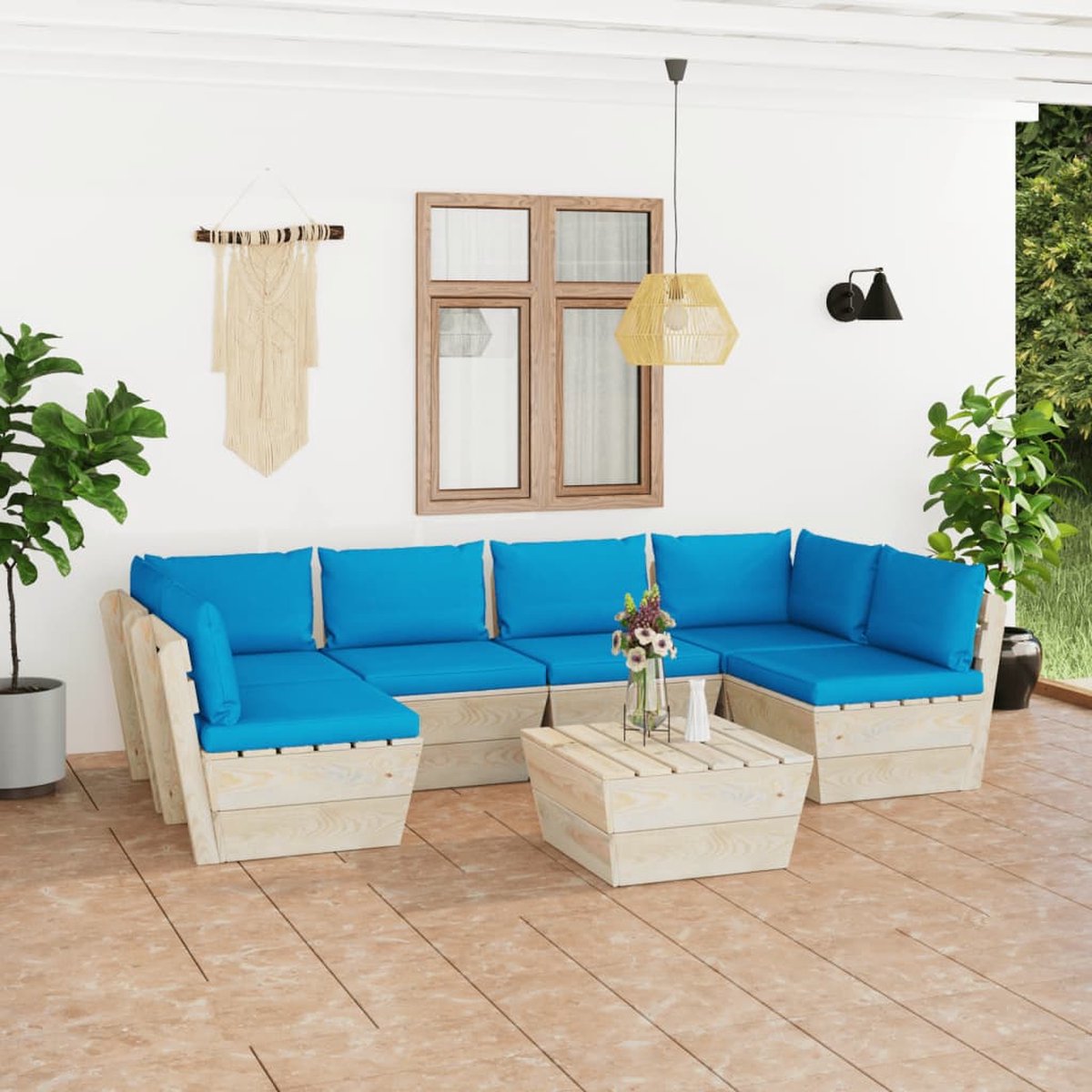 Vidaxl 7-delige Loungeset Met Kussens Pallet Vurenhout - Blauw