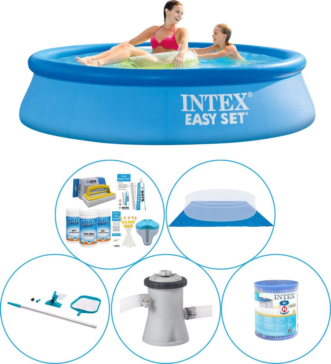 Intex Easy Set Rond 244x61 Cm - 6-delig - Zwembad Combi Deal - Blauw