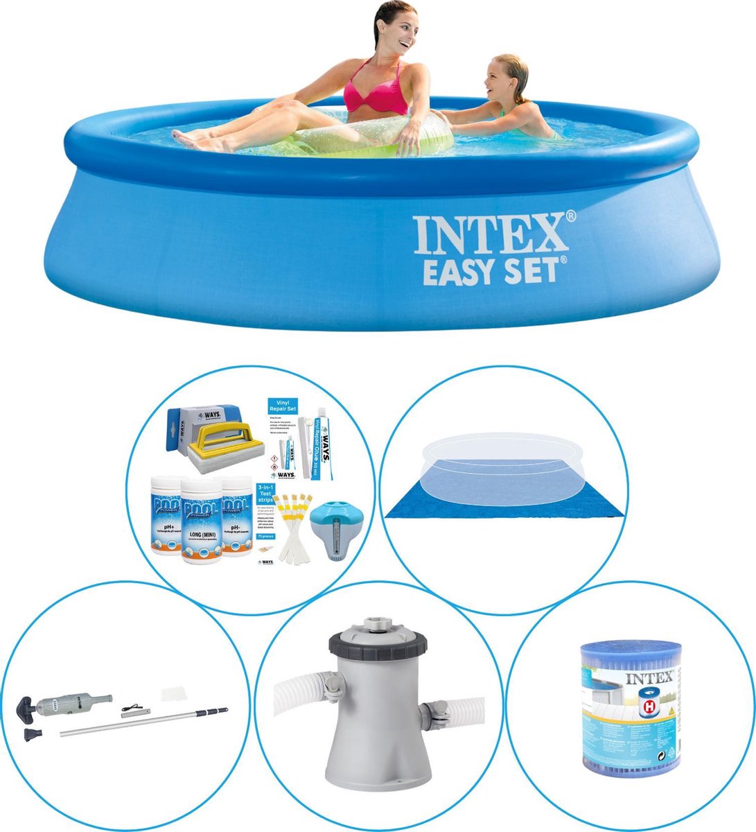 Intex Easy Set Rond 244x61 Cm - 6-delig - Zwembad Inclusief Accessoires - Blauw