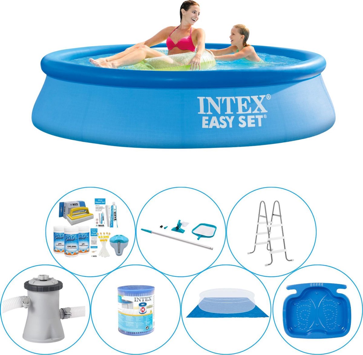 Intex Easy Set Rond 244x61 Cm - 8-delig - Zwembad Bundel - Blauw