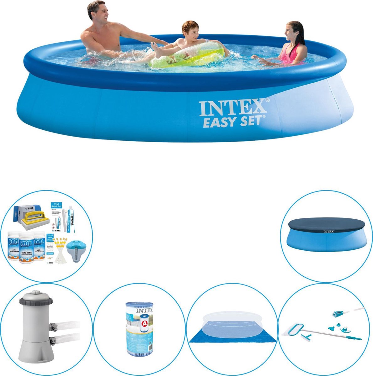 Intex Zwembad Inclusief Accessoires - Easy Set Rond 366x76 Cm - Blauw