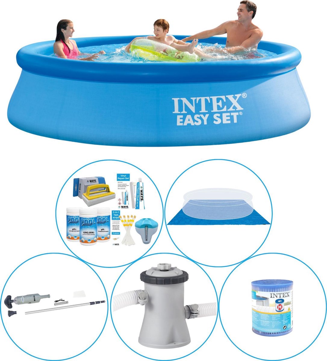 Intex Easy Set Rond 305x76 Cm - 6-delig - Zwembad Inclusief Accessoires - Blauw