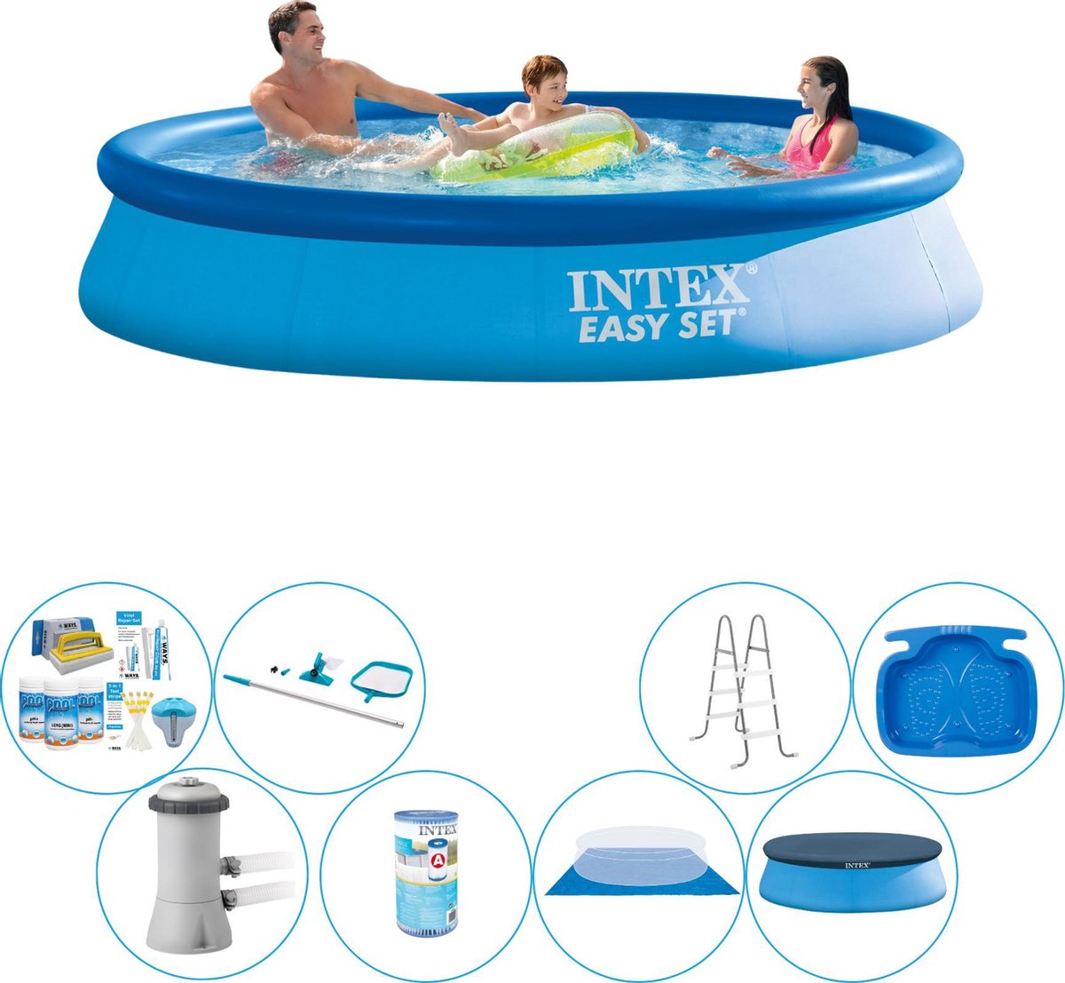 Intex Alles In 1 Zwembad Pakket - Easy Set Rond 366x76 Cm - Blauw