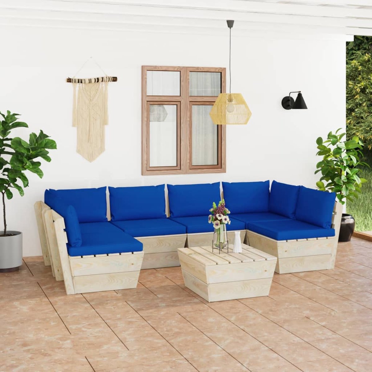 Vidaxl 7-delige Loungeset Met Kussens Pallet Vurenhout - Blauw