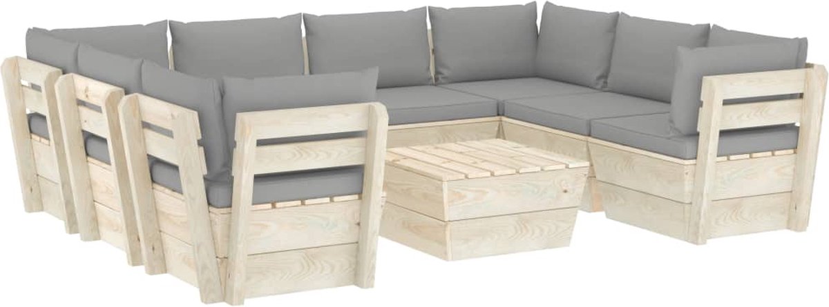 Vidaxl 9-delige Loungeset Met Kussens Pallet Vurenhout - Grijs