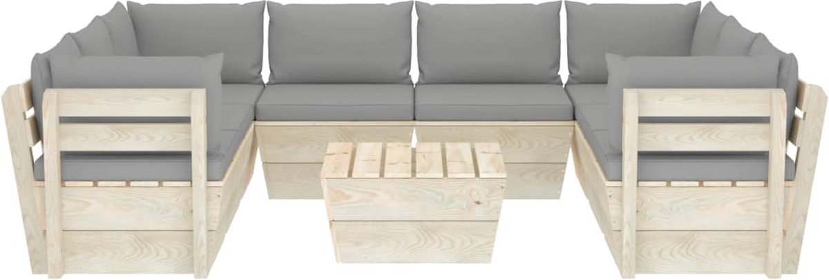 Vidaxl 9-delige Loungeset Met Kussens Pallet Vurenhout - Grijs