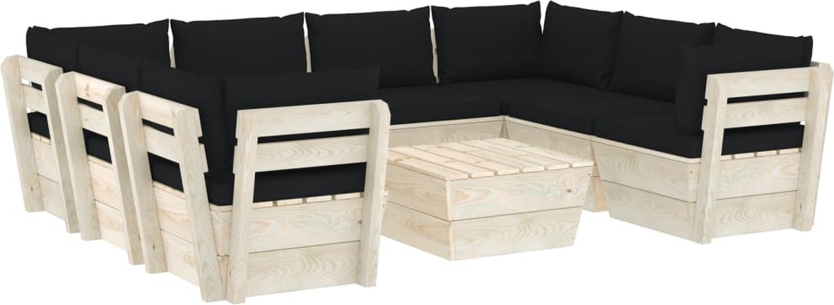 Vidaxl 9-delige Loungeset Met Kussens Pallet Vurenhout - Zwart