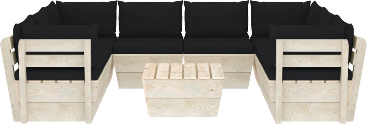 Vidaxl 9-delige Loungeset Met Kussens Pallet Vurenhout - Zwart