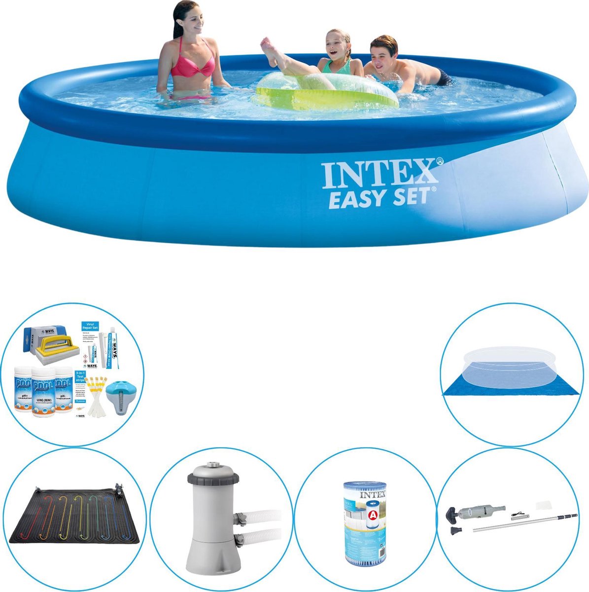 Intex Zwembad Plus Accessoires - 7-delig - Easy Set Rond 396x84 Cm - Blauw