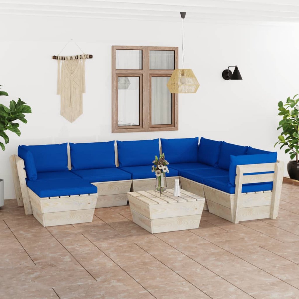 Vidaxl 8-delige Loungeset Met Kussens Pallet Vurenhout - Blauw