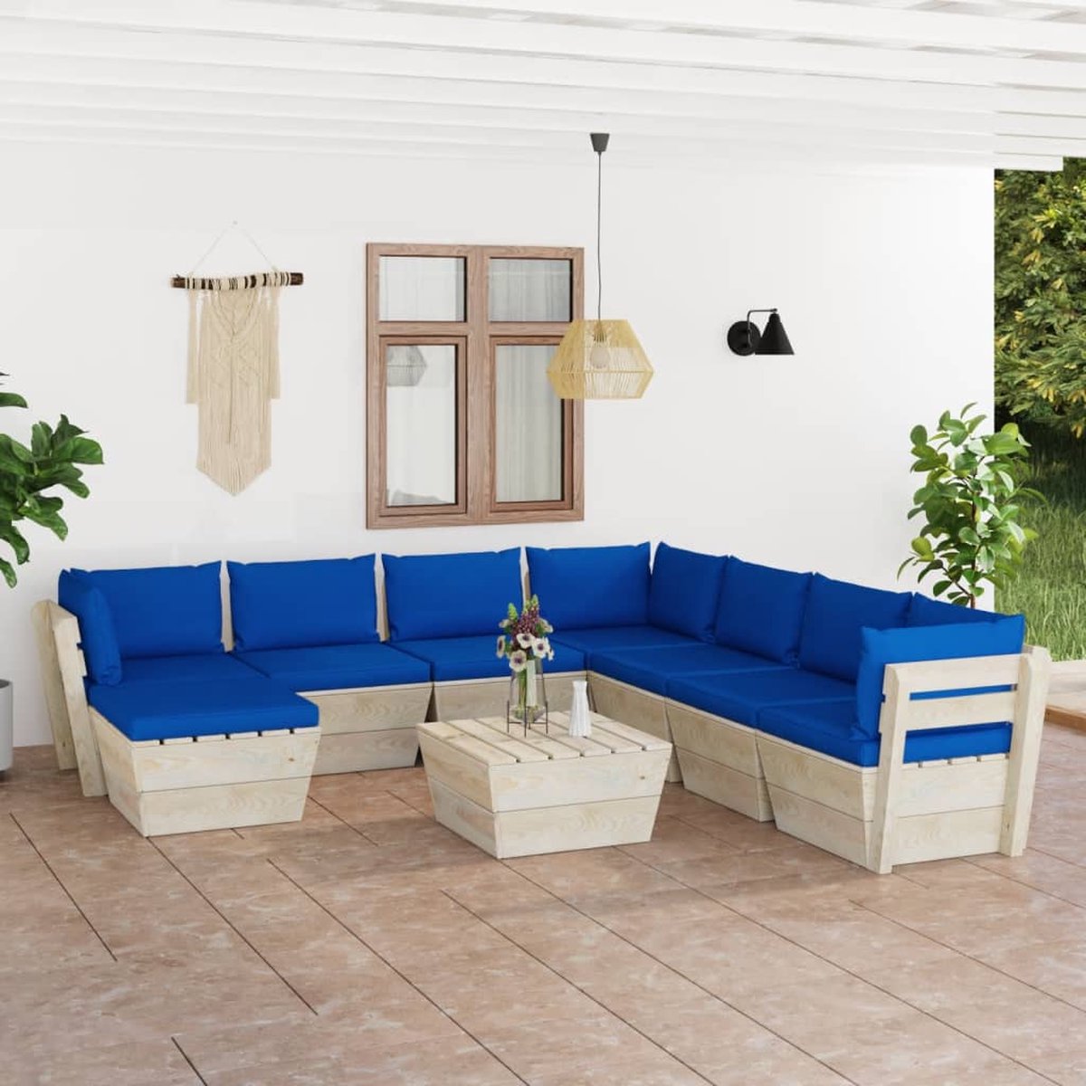 Vidaxl 9-delige Loungeset Met Kussens Pallet Vurenhout - Blauw