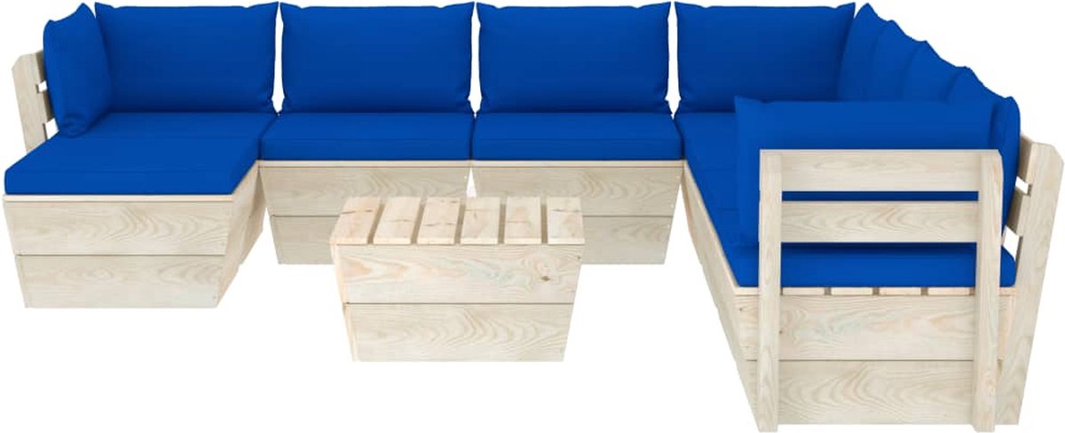 Vidaxl 9-delige Loungeset Met Kussens Pallet Vurenhout - Blauw