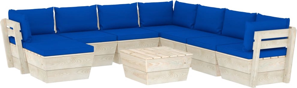 Vidaxl 9-delige Loungeset Met Kussens Pallet Vurenhout - Blauw