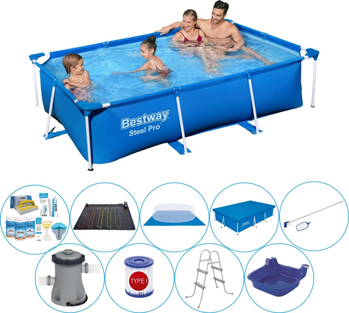 Bestway Steel Pro Rechthoekig 259x170x61 Cm - Slimme Zwembad Deal - Blauw