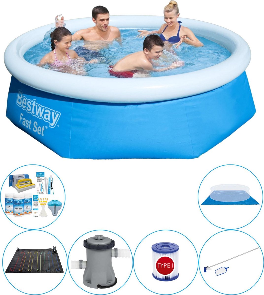 Bestway Fast Set Rond 244x66 Cm - 7-delig - Zwembad Met Accessoires - Blauw