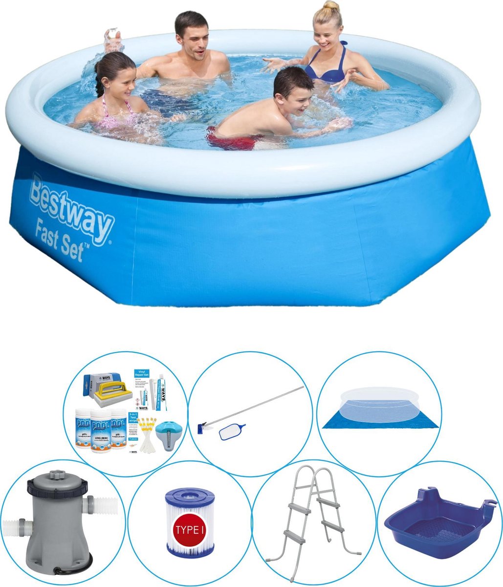 Bestway Fast Set Rond 244x66 Cm - 8-delig - Zwembad Inclusief Accessoires - Blauw