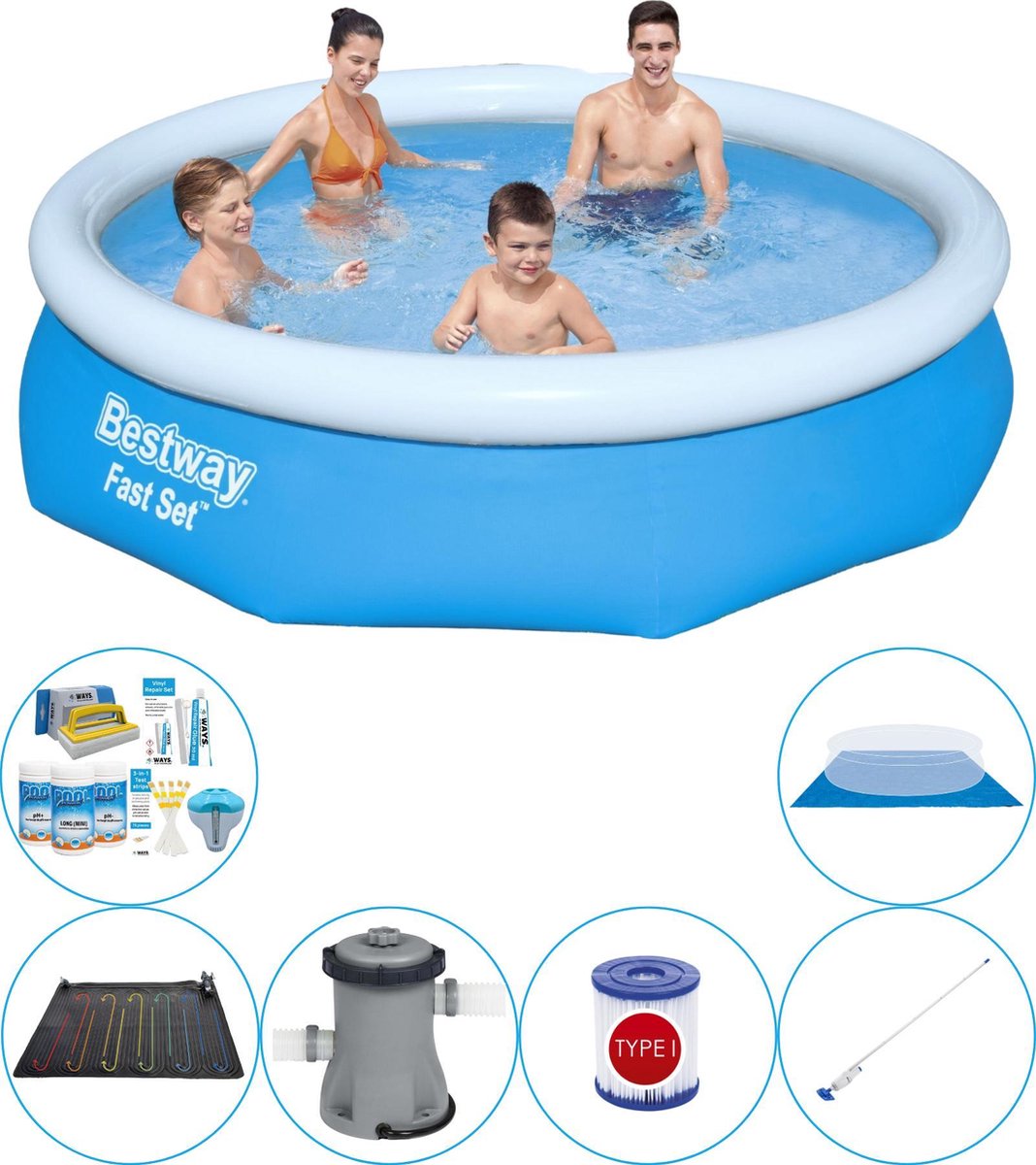 Bestway Fast Set Rond 305x76 Cm - 7-delig - Zwembad Set - Blauw