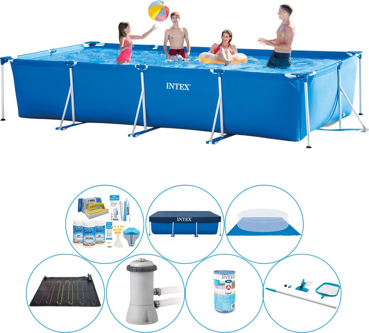 Intex Frame Pool Rechthoekig 450x220x84 Cm - Zwembad Pakket - Blauw