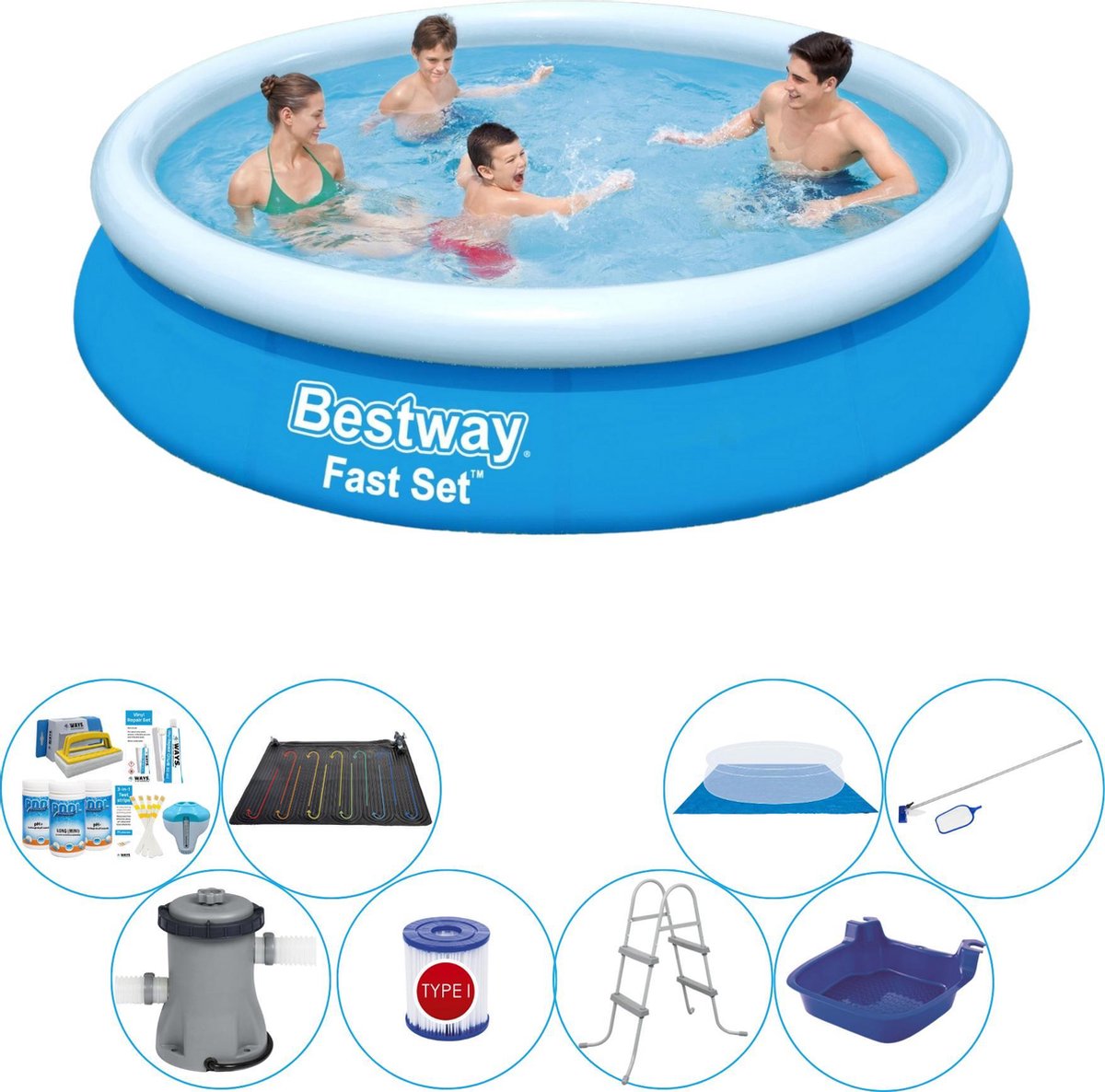 Bestway Fast Set Rond 366x76 Cm - 9-delig - Slimme Zwembad Deal - Blauw