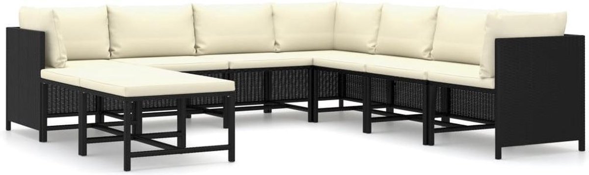 Vidaxl 9-delige Loungeset Met Kussens Poly Rattan - Zwart