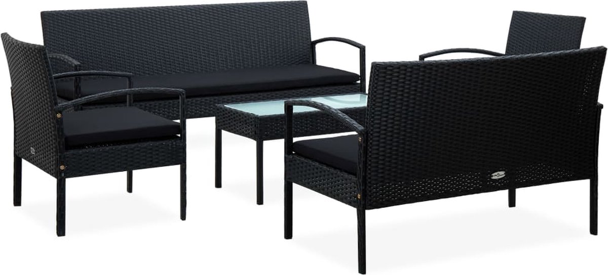 Vidaxl 5-delige Loungeset Met Kussens Poly Rattan - Zwart