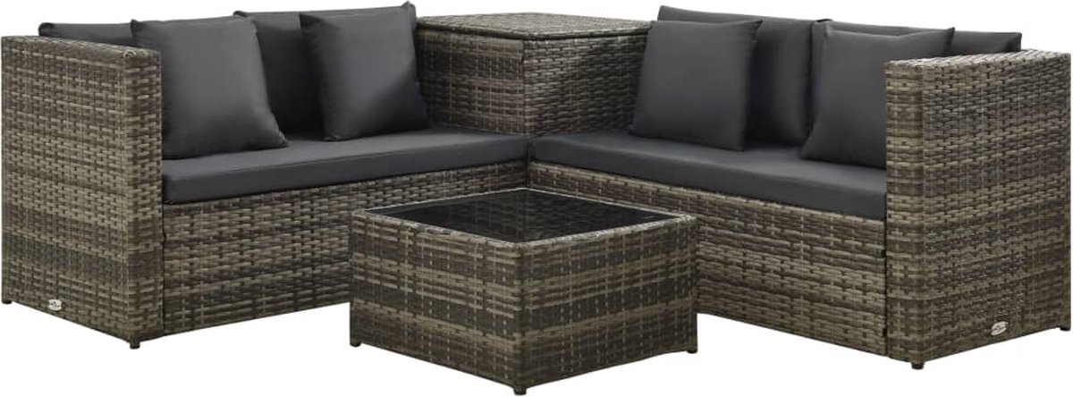 Vidaxl 4-delige Loungeset Met Kussens Poly Rattan - Gris