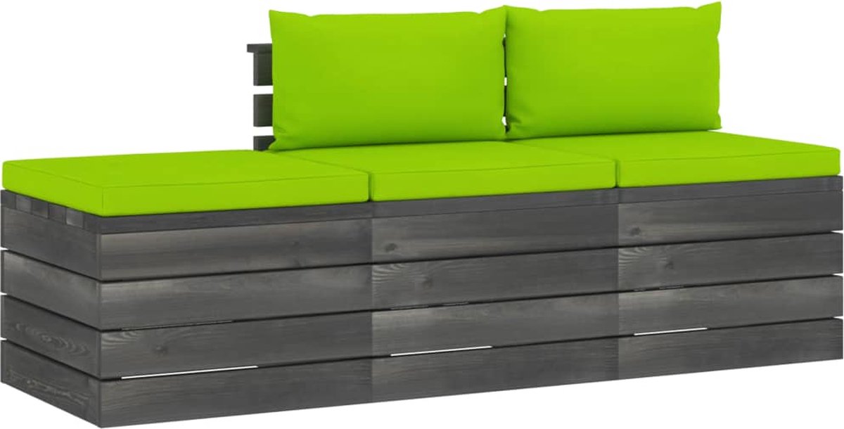 Vidaxl 3-delige Loungeset Met Kussens Pallet Massief Grenenhout - Groen