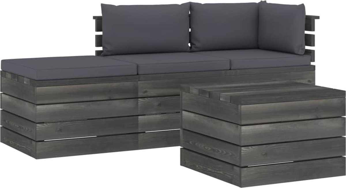 Vidaxl 4-delige Loungeset Met Kussens Pallet Massief Grenenhout - Grijs